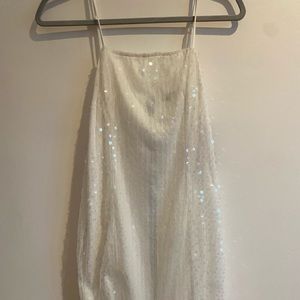 White sequins dress w fringe